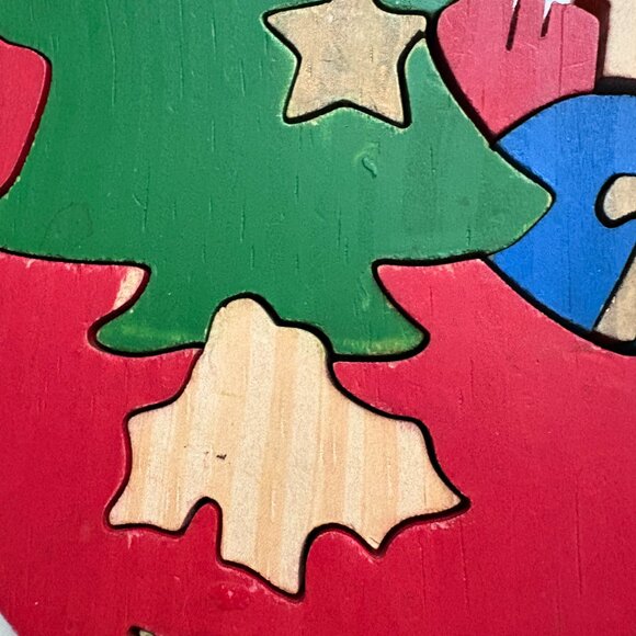 Santa Sleigh Jigsaw Puzzle Block Wood Handcrafted Christmas Figurine 3D Vintage - Picture 10 of 15